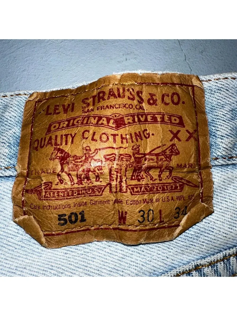 Levis 501 Vintage 90s USA XX Straight Leg Jeans Blue Light Wash 30x34 Act 28x29